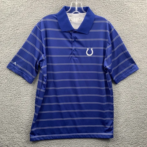 Indianapolis Colts Polo Shirt Mens Medium Blue Striped NFL Football Performance Cover