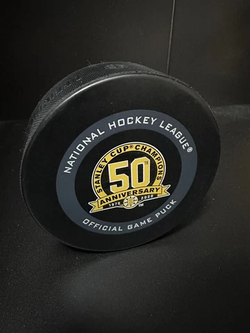 Boston Bruins Official Inglasco NHL Game Puck 1970 Stanley Cup Champions 50th Cover