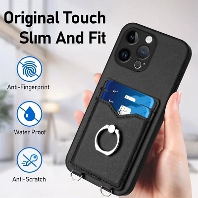 Funda rígida con soporte para anillo de tarjeta billetera para iPhone 11 Pro 12 Pro 13 Pro 16 Foto 1 de 4