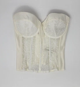Dominique Giselle Satin & Lace Bustier Longline Bra, 8740, Bone ( 32A ) - Picture 1 of 6