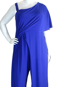 R&M RICHARDS~NWT!!~ROYAL BLUE SLINKY KNIT ONE SLEEVE SHOULDER JUMPSUIT 20W TALL - Picture 1 of 11