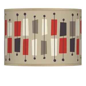 Giclee Drum Lamp Shade Bounce Brown Red Medium 13.5x13.5x10 Spider Harp Finial - Picture 1 of 5