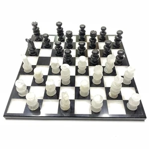 Marble Black Onyx & White With Chess Marble Chessboard 13 1/2” Board READ - Picture 1 of 11