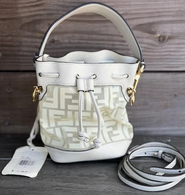 Fendi White Zucca PVC and Leather Mini Mon Tresor Drawstring Bucket Bag $1590 - Image 1 of 4