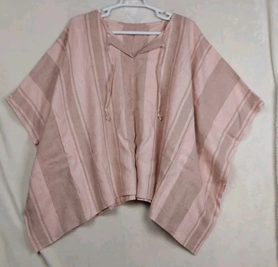 Pancho Relajado 100% Lino Rayas Playa Encubrimiento Vacaciones Gran Tamaño Grueso Pesado Foto 1 de 4