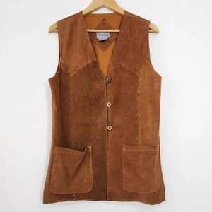 VTG Brown Suede Vest Pockets Coastal Cowgirl Western Ranch Boho Retro 70s Rock - Picture 1 of 14