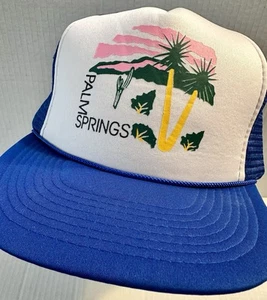 Vintage Palm Springs Blue Mesh Snapback Trucker Hat Baseball Cap Lid By Sherry - Picture 1 of 9