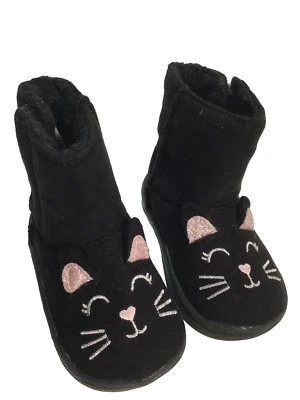 Botas Infantiles Wonder Nation Niña Gato Negro Gatito Talla 2 Bordadas Brillo Foto 1 de 4