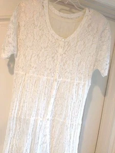 Vtg Size L Elegant Ivory Lace Crinkle Long Victorian Wedding Brides Dressy Dress - Picture 1 of 6