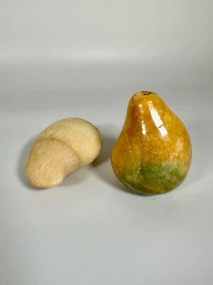 Vintage Carved Marble Stone Pear & Papaya Fruit - Image 1 of 4