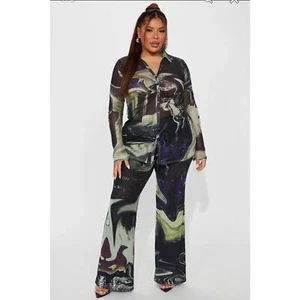 FashionNova Women Plus Pant Set Sz. 2x NWT Gisella Black Combo Stretchy Clubwear - Picture 1 of 12