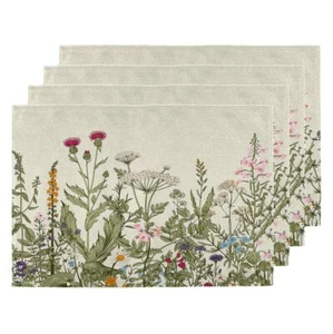 Wildflower Herbs Plant Placemats Set of 4 12x18 Inch Seasonal Farmhouse Wildf... - Picture 1 of 8