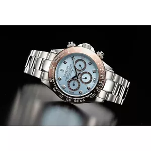 Reloj automático Kraft japonés con 8 diamantes naturales azul hielo panda cronógrafo - Imagen 1 de 7