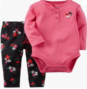 Girls Floral Outfit 2 pc Set Bodysuit Pants Top Bottom Leggings - Picture 1 of 4