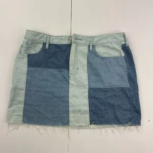 HOLLISTER Denim Skirt 14 W32 Blue Womens Patchwork Mini Frayed Hem Cotton Jeans - Picture 1 of 12