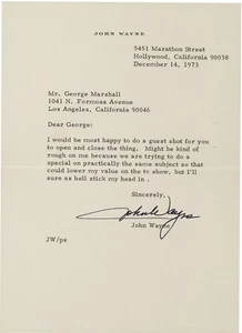 JOHN WAYNE Signed Letter - Film Star Actor - preprint - Picture 1 of 1