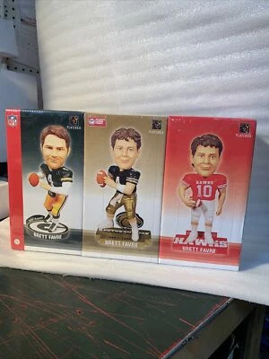 Brett Favre 7.5” Juego de 3 cabezas bobble numeradas 8449 Nuevo en caja High School Packers NFL Foto 1 de 4