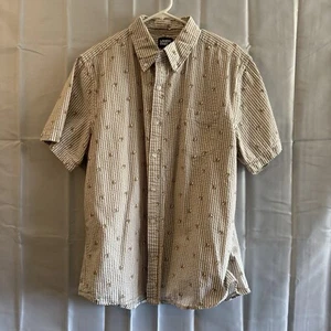 Lands End Seersucker Shirt Mens XL Beige White Striped Traditional Fit Button Up - Picture 1 of 6