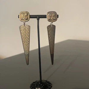 Ohrringe Vintage goldfarben Patina durchbohrt Hänger Tropfen kräftig Runway 80er - Bild 1 von 5