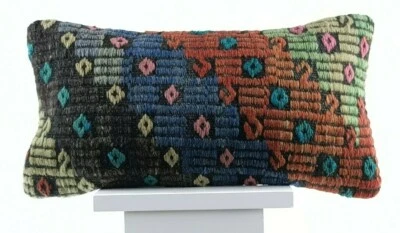 Oushak Pillow Cover 8x16 Handmade Turkish Oriental Kilim Decorative Lumbar E748 - Image 1 of 4