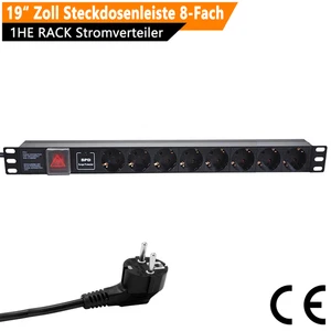19" Zoll Steckdosenleiste 8-Fach 1HE, RACK, Stromverteiler Schutzkontaktstecker - Afbeelding 1 van 9