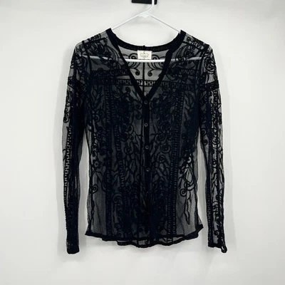 Blusa Ember Negra Botón Encaje Transparente Mujer M Western Boho Festival Hippie Foto 1 de 4