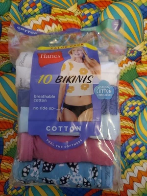 10双女式Hanes透气棉质比基尼7码开口装WP272 — 第 1/3 张图片