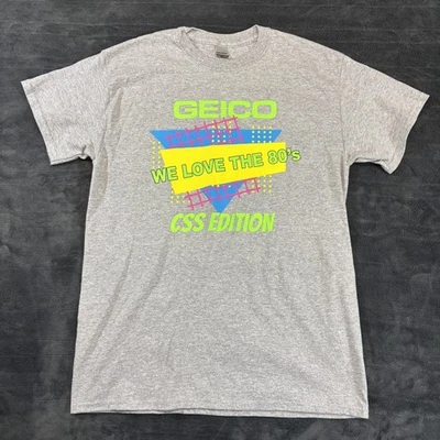 Geico Shirt Mens Medium Gray We Love The 80s CSS Edition Retro Promo Tee - Image 1 of 4