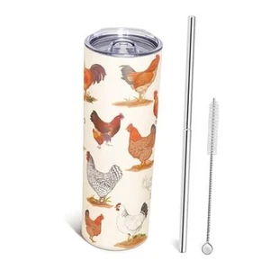 Breeds of Chicken Tumbler with Lid and Straw 20 Oz, Rooster Coffee Travel Mug - Picture 1 of 8