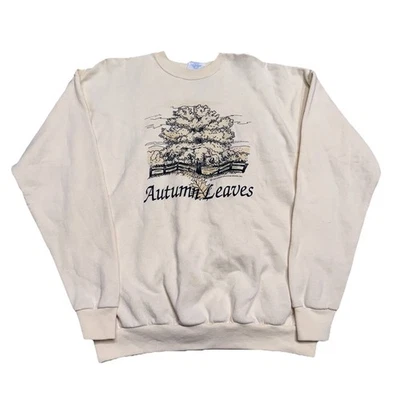De colección 1994 Santee By Pluma Hojas de Otoño Naturaleza Hojas de Árbol Crema Cuello Redondo Talla XL Foto 1 de 4