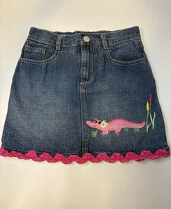 Gymboree Girls Size 7 Denim Jean Skirt Skort w/ Inner Shorts With Embroidery - Picture 1 of 7