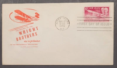 1949-FIRST DAY COVER-AIRMAIL-WRIGHT BROTHERS ISSUE, Kitty Hawk Cancel - Image 1 of 4