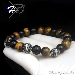 MEN Stainless Steel 10mm Black Onyx/Tiger Eye Beads 3D Lion Heads Bracelet*SB108 - Picture 1 of 2