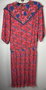 Vintage 80s Diane Freis Georgette Peasant Dress Colorful Floral Fiesta XL - Picture 1 of 4
