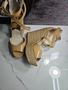 Michael Kors Patent Leather Buttery Yellow 5" Wedge Heels Strappy Sandal 10M - Picture 1 of 14