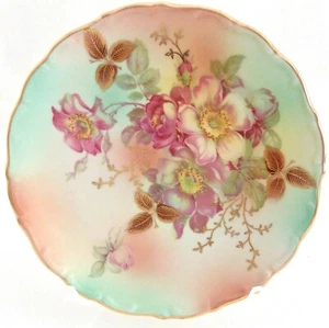 BAVARIA SCHUMANN ARZBERG GERMANY 7.25" ROUND SCALLOPED ROSES PLATE PINK, BLUE,  - Picture 1 of 4