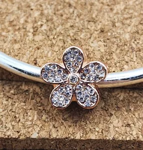 Autentico ciondolo europeo in oro rosa zirconi fiore margherita perline - Foto 1 di 2