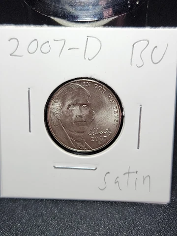 2007 D Satin Jefferson Modified Nickel in Uncirculated Condition in Coin-Flip Cover