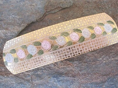 Vintage Floral Brass Enameled & White Washed Hair Barrette NEW  068 - Image 1 of 3