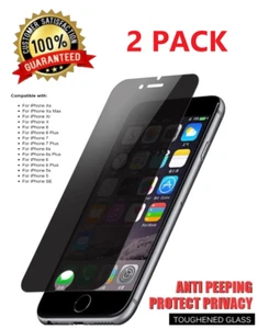 2x Privacy Anti-Spy Tempered Glass Screen Protector for iPhone 6 7 8 X 11 12 - Picture 1 of 4