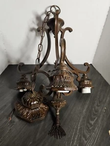 Vintage 23" Incandescent Luminaire Wrought Iron Hanging Light - Picture 1 of 16