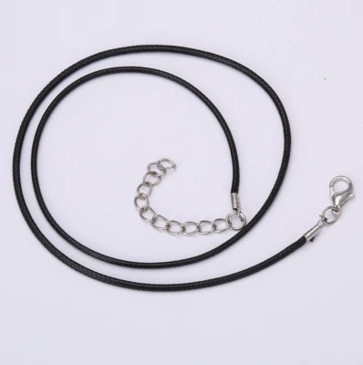 2 мм черный кожаный шнур ожерелье серебро омар застежка 16-28» веревки цепочка - Изображение 1 из 2