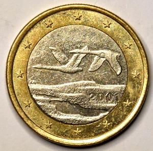 Finland 2001 ● €1 (One Euro) standard circulation BIMETAL coin :: ISSUED 2002 - Picture 1 of 2