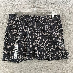 Isaac Mizrahi Tailored Shorts Womens 4 Black Gray Leopard Print Side Pocket Zip
