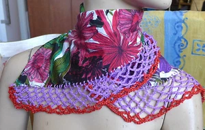 Handmade Fabric Scarf Collar With Crocheted  Edges Soft Wrap Capelet +Buttos - Picture 1 of 12