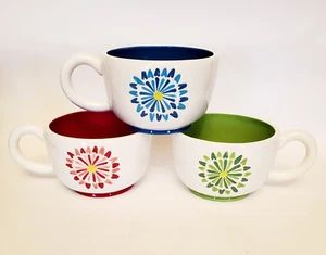 3 Starbucks Keramik Kaffeetassen Tasse Suppe handbemalt grün rot blau Blume 14oz - Bild 1 von 4