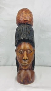 Vintage 16” Hand Carved Solid Wood Head Statue African Culture Tiki Tribal Bust - Picture 1 of 9