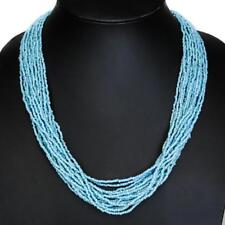 Handmade 20 Strands Long Turquoise Glass Seed Beads Necklace, 25"