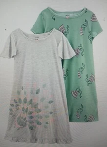 Brand new girl's size 6-7 Carter's nightgowns pajamas 2 pk. peacocks gray green - Picture 1 of 1