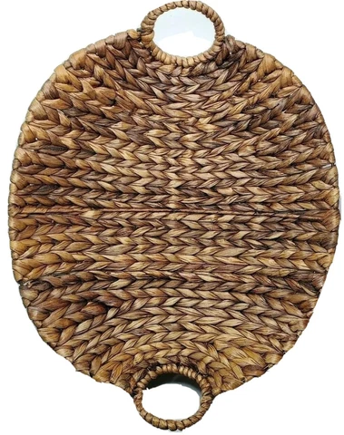 Basket Handmade Woven Bread Magazine Side Handles Brown Bowl Shaped 15 inches Cover